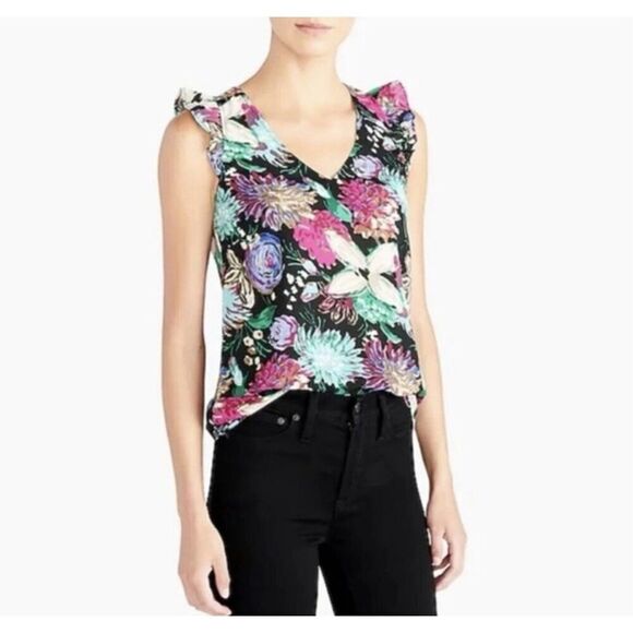J.Crew floral print flutter sleeve blouse size 4 - Picture 1 of 10